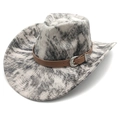 Dettaglio cappello cowboy in velluto a coste tie-dye con cinturino in pelle e fibbia retrò - M(56-58cm) / Tie-Dye Grigio