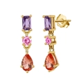 925 sterling silver dangle earrings with gold plating and colorful tri-tone gemstones - Gold Tri-Color Irregular Gemstone Drops / Gold Tri-Color Drop