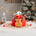 Bolsa de regalo roja de Navidad con reno 3D y decoración festiva de hojas de acebo - J-39 Bolsa de Terciopelo Rojo Ciervo