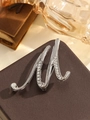 Elegant silver letter M brooch with sparkling rhinestones in a cursive calligraphy font - Silver Letter M