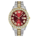Luxury men's quartz watch featuring a wine red sunray dial and a diamond bezel - Two-Tone Case Red Dial