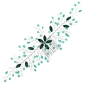 Silver bridal hair comb with green and clear crystals in vintage flower and leaf design - Green