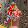 Mahjong-themed cube keychain with red tag and gold bell, creative luck charm accessory - Green