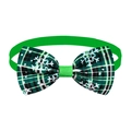 Green plaid pet bowtie with white snowflake print and adjustable elastic strap - Green Plaid Snowflake-Green Strap