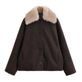 Women's dark brown wool coat featuring a plush detachable beige fur collar and classic buttons - XS / Dark Brown