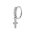 Silver 20G nose ring with a hanging cross pendant and white zircon stones - Cross Style