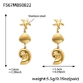 Detailed view of gold starfish and shell earrings with dimensions 5.8cm in length - Starfish Conch Shell Combo (F567) / Gold