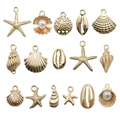 Golden ocean shell starfish alloy pendant set with faux pearls for jewelry making - 16Pcs KC Gold Shell Starfish