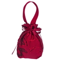 Elegant red satin square wedding candy favor bag with floral jacquard and bow handle - Style 2 (No Charm) / Dark Red