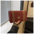 Dettagli della trama in tweed rosso e catena dorata su una piccola borsa a tracolla - Rosso