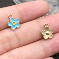 Blue enamel and gold metal cherry blossom flower pendants for DIY jewelry making - 1Pc Lake Blue Small Daisy 10x13mm