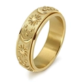 Gold bohemian spinner ring with engraved sun moon and star motifs on a rotating band - US 8 / Gold