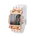 Creative rose gold LED digital watch with white silicone strap shown in 45-degree angle - Rose Gold Case White Strap