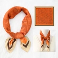 Square orange silk scarf with paisley patterns and striped borders on plush background - 70*70cm / Orange Paisley (15)