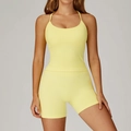 Ensemble de yoga sans couture avec débardeur jaune citron et short de sport taille haute - S / Vest + Shorts - Goose Yellow