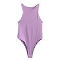 Dettaglio body senza cuciture viola chiaro con scollo all'americana e tessuto elastico - S / Viola