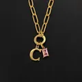 Elegante 14K vergoldete Edelstahlhalskette mit Buchstabe C und rosa Zirkon-Anhänger - Buchstabe C / Gold