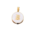 Macro shot of 22mm gold stainless steel round charm with white shell inlay and letter B - Letter B / 22mm (1 Piece/Pack) / Gold