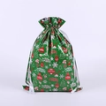 Green Christmas drawstring gift bag with festive snowflake and ornament prints - 58*43 English Pattern Green
