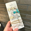 Juego de 5 pinzas para el cabello con tema marino de sirena y estrella de mar en tarjeta - Corazón Blanco (Con Cartón)