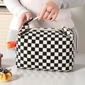 Corduroy checkered dumpling lunch bag with thick aluminum foil lining and carry handle - Black and White Plaid