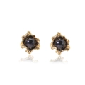 Orecchini a lobo placcati oro 18k con perle nere d'acqua dolce tondeggianti - Nero