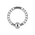 Aro BCR de acero inoxidable plateado con cristales claros para el tabique y la oreja - 1.2x8x3mm / Color Acero Circón Blanco