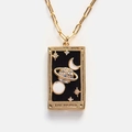 Collana con pendente dei tarocchi Il Mondo dorata con smalto nero e zirconi colorati - MONDO
