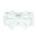 White eyelet lace baby headband with large knotted bow design for infants and toddlers - White