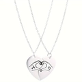Friendship heart pendant necklace with TS letters and silver finish on cable chain - Steel Letter Gesture Style (11134)