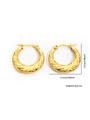 Detail view of gold hoop earrings showing floral relief texture and size measurements - Gold Scrollwork Relief Hoop Style (#0247)