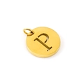 Golden titanium steel round pendant featuring a cutout lowercase letter p design - Letter P (P-Pendant)