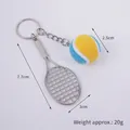 Miniature tennis racket and ball keychain accessory in blue, white and yellow finish - 2.5cm Large (Blue + Yellow) Dual-tone Tennis Ball + Silver Racket
