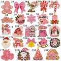 Set of 24 pink and white Christmas embroidery patches with festive cartoon designs - Set of 24 Pieces