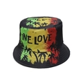 Reggae stijl vissershoed met kokospalm silhouet en One Love tekst print in zwart - M(56-58cm) / Zwart