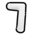 Detail of white number 7 foil balloon with black comic outlines for party decor - Number 7