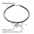 Choker necklace featuring black leather strap with silver metal bow and heart pendant - Bowknot Heart Pendant Choker (JDNW2403031-S) / 34cm+8cm / Black & Silver
