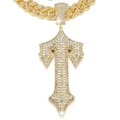 Collana hip hop con ciondolo a spada d'oro e strass brillanti su catena a maglia cubana - Pendente Singolo Lettera I Oro