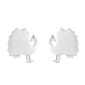 Macro shot of silver peacock-shaped stainless steel stud earrings for women - Peacock / Steel