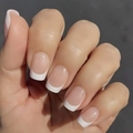 Short square nude French press-on nails with classic white tips for an elegant manicure - Classic French Short Square Style (FS-38) / With Liquid Glue