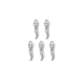 Five silver stainless steel cornicello horn pendants with crown tops on a white background - Italian Horn / Silver