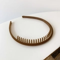 Deep brown flocked thin headband with anti-slip inner teeth for secure hair styling - Brown