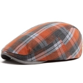 Classic orange and grey plaid flat cap in breathable fabric for a retro British style - Adjustable / Orange