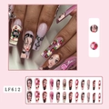 Pink coffin-shaped long press-on nails with anime characters and strawberry designs - LF612 NANA Style Anime Totem Style