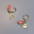 Detail of evil eye stainless steel earrings with red marble stone and gold pendants - Style E N173 (Red Stone Triangle Eye)