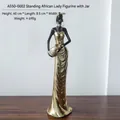 Afrikanische Frauenfigur aus schwarz-goldem Kunstharz mit Krug, 40 cm Wohndekoration - Stehend Rechte Hand Krug Haltend