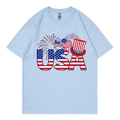T-shirt en coton bleu clair avec imprimé USA et coupe ample décontractée - Bleu clair