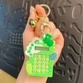 Green calculator keychain with lucky horse charm and golden bell accessory - Animal Trendy Computer - Green Code