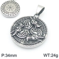 Ciondolo vichingo argento con nodo celtico del drago da 34mm e bussola Vegvisir - Stile A Solo Pendente (KP117357-MZOZ)