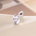 Clou d'oreille en argent avec zircon violet en forme de cœur et fermoir à vis - Violet (Pièce Unique)